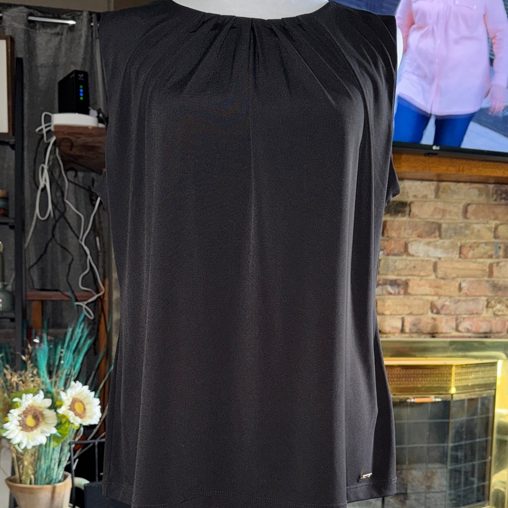 Calvin Klein Elegant Black Pleated Blouse
